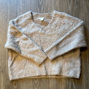 Anthropologie Cozy Beige V-Neck Semi Crop Sweater